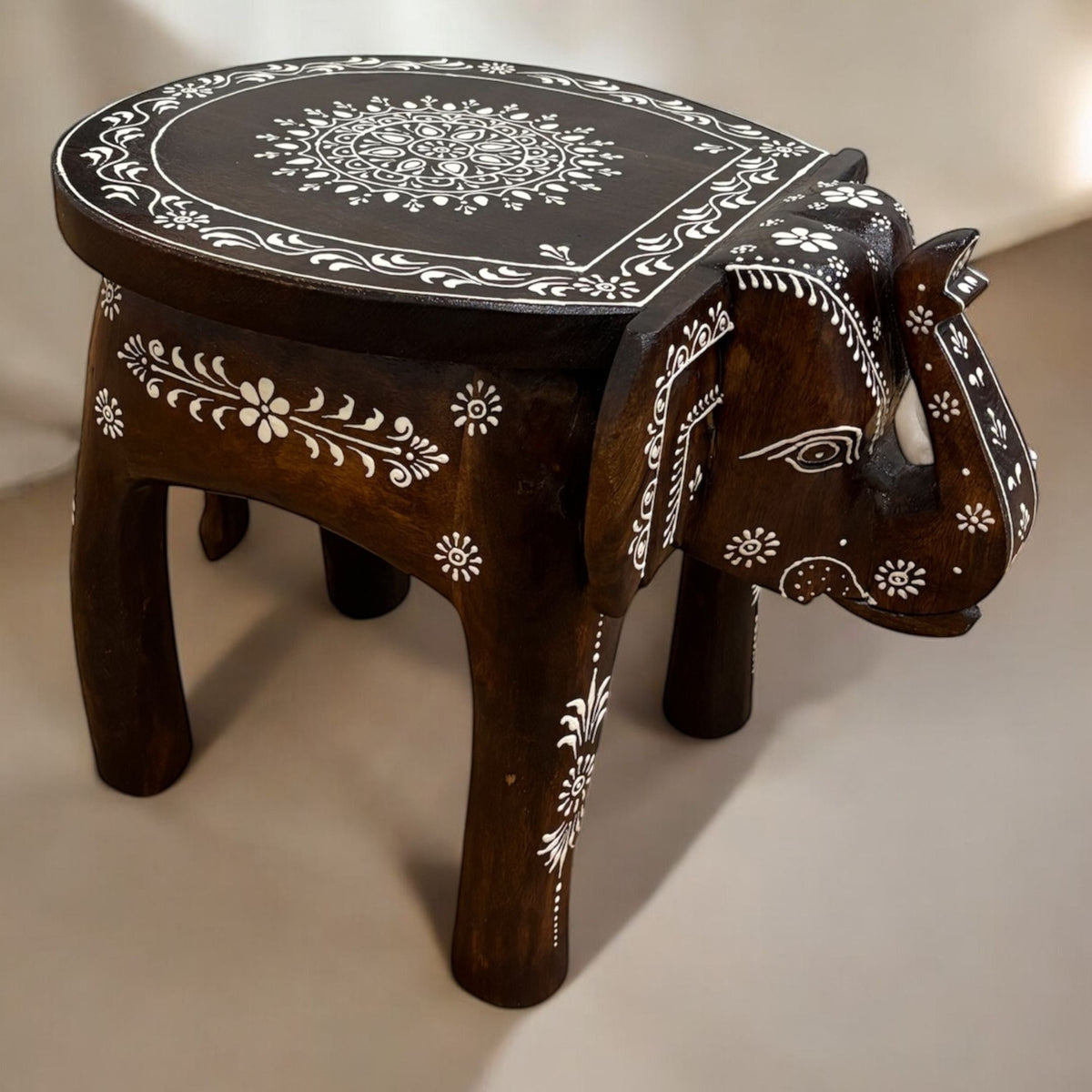 Elephant Stool Side Table - Dark Brown Wood, 4 Designs