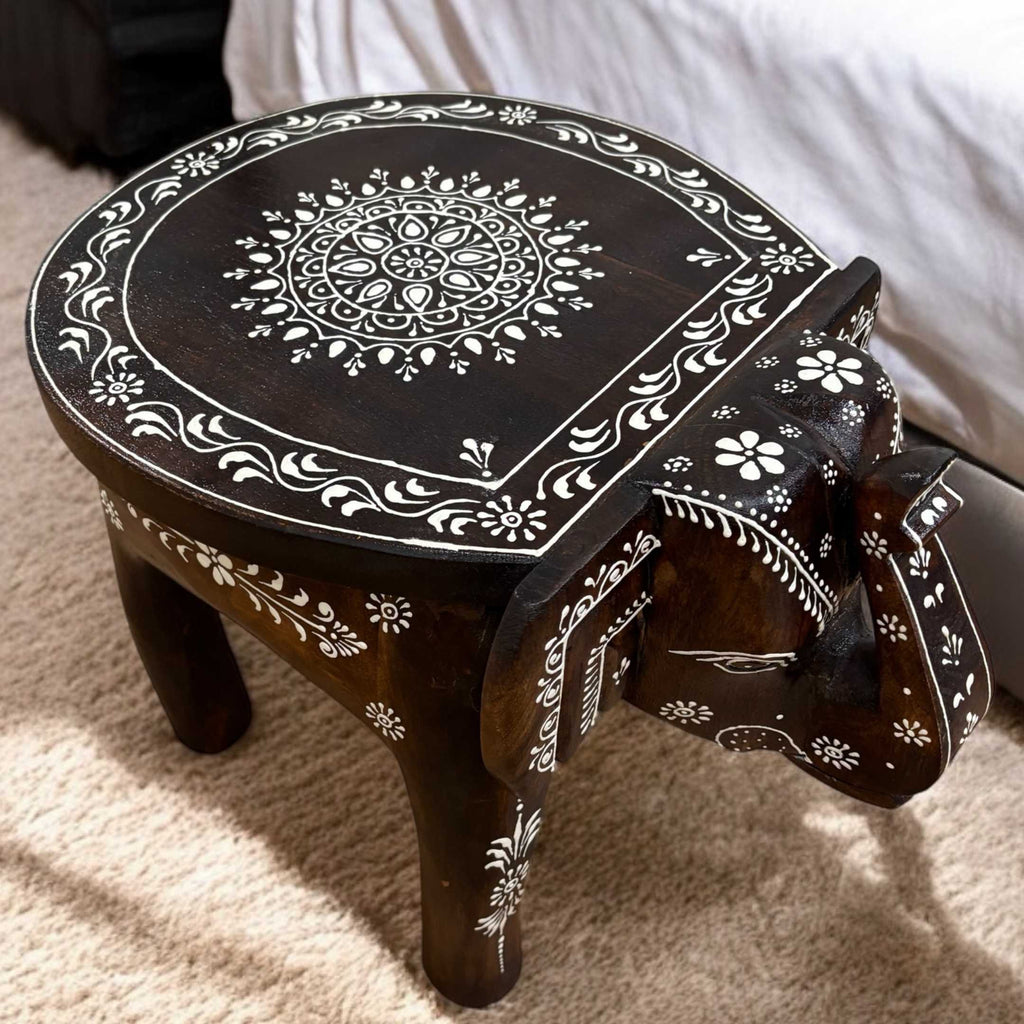 Elephant Stool Side Table - Dark Brown Wood, 4 Designs