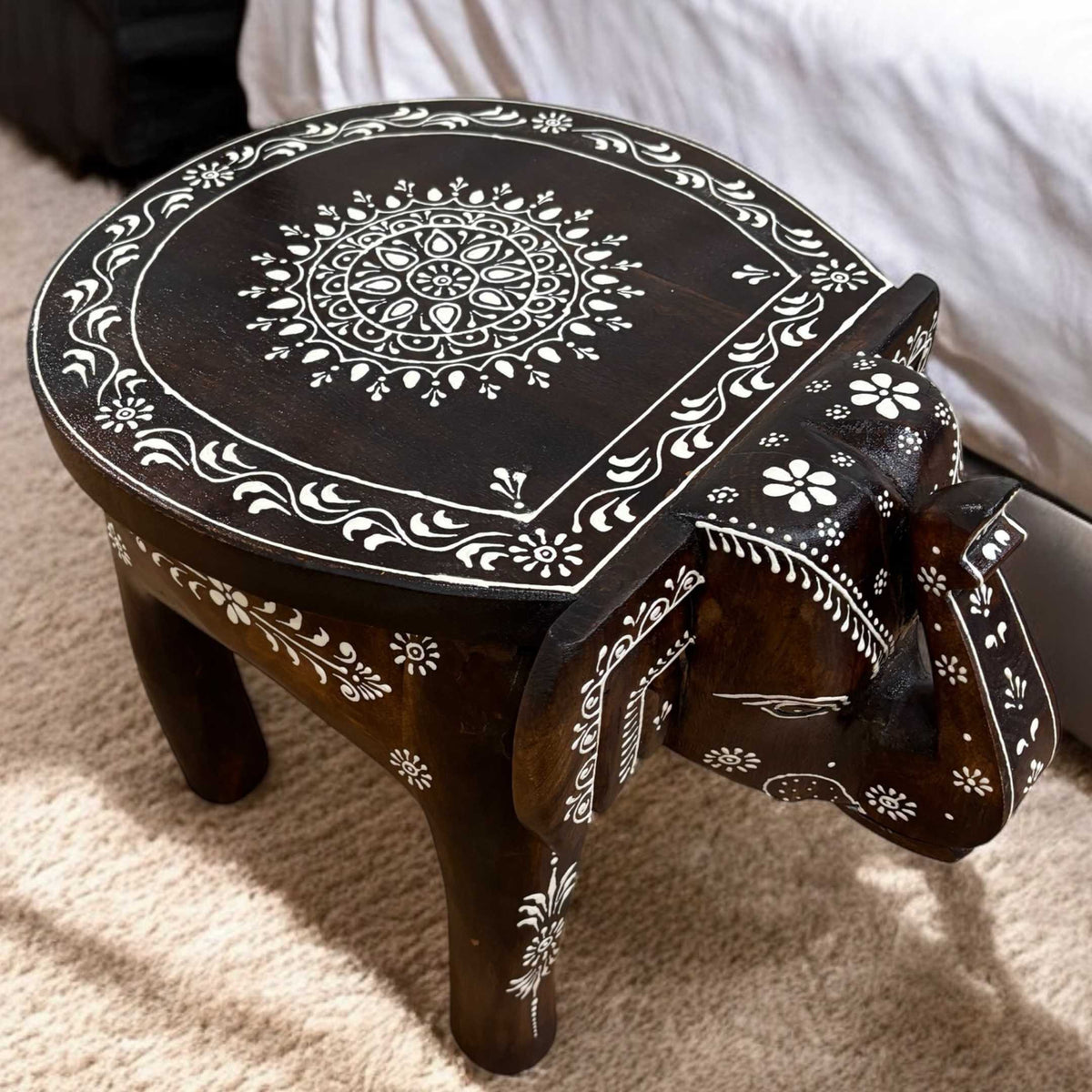 Elephant Stool Side Table - Dark Brown Wood, 4 Designs