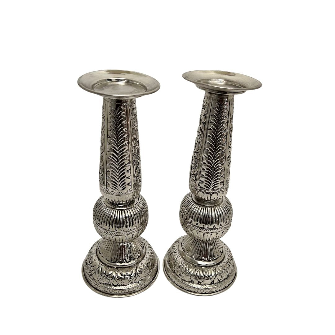 12-Inches Candle Holder Set | Antique Silver