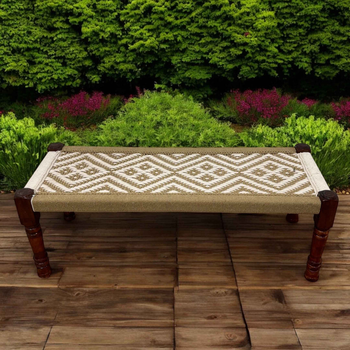 Charpai Bench & Stool - Handwoven Jute, Mango Wood