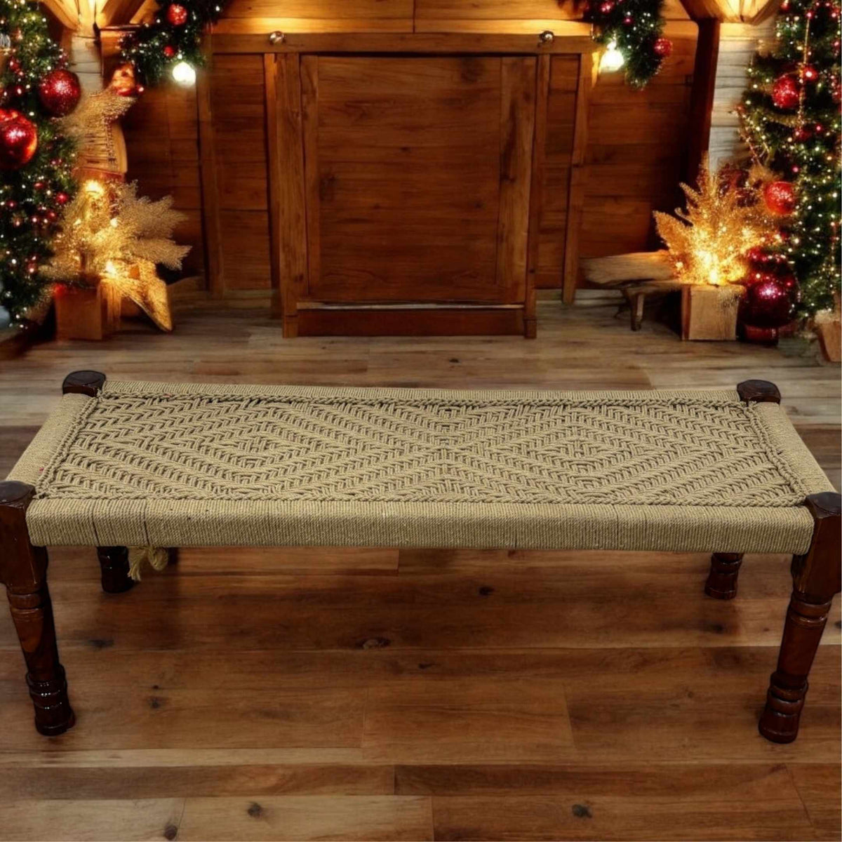 Charpai Bench & Stool - Handwoven Jute, Mango Wood