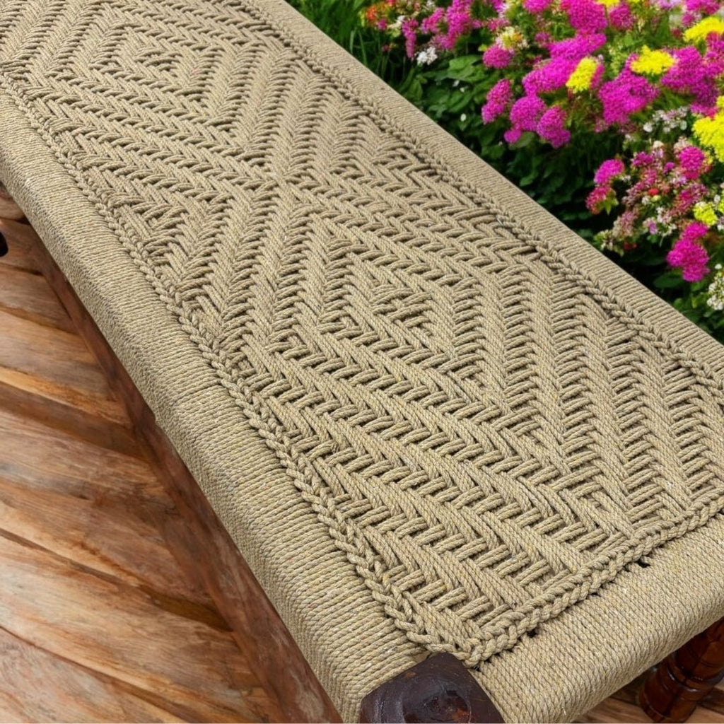 Charpai Bench & Stool - Handwoven Jute, Mango Wood