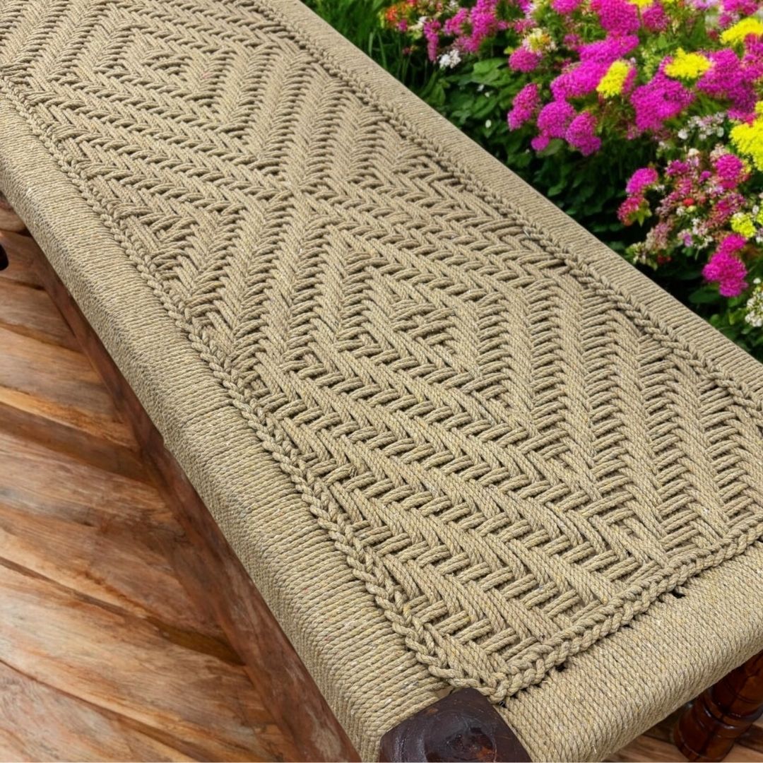 Charpai Bench & Stool - Handwoven Jute, Mango Wood