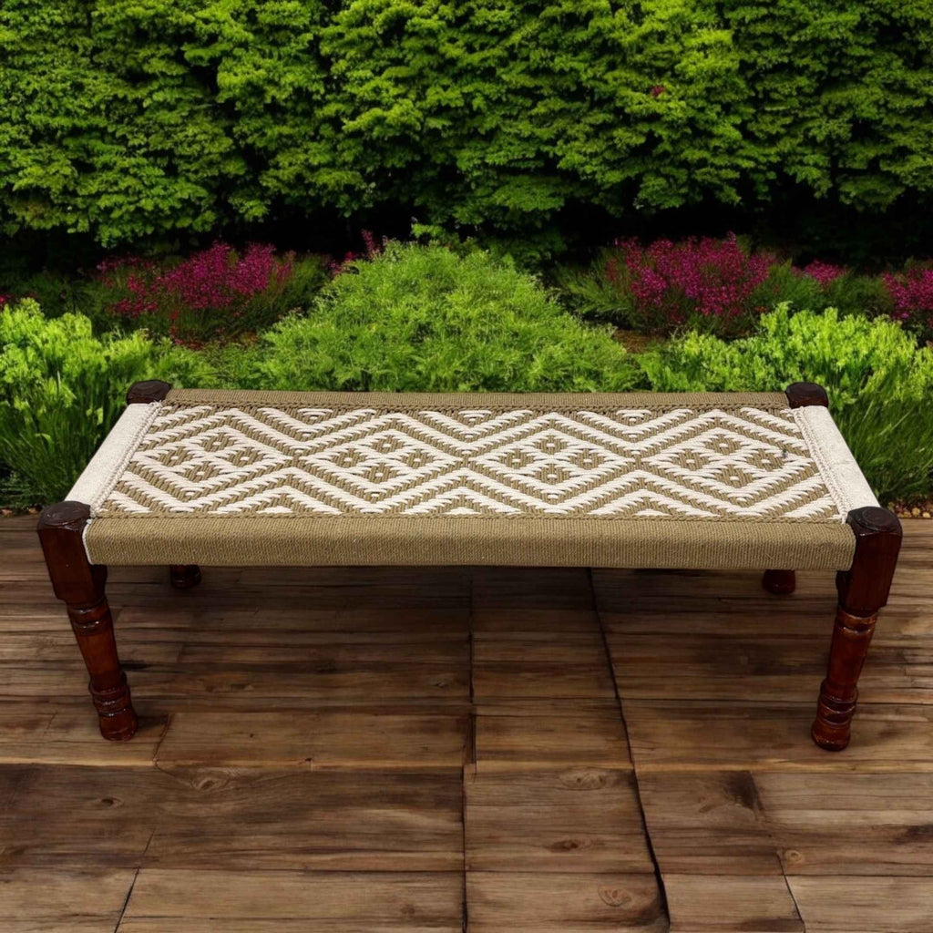 Charpai Bench & Stool - Handwoven Jute, Mango Wood
