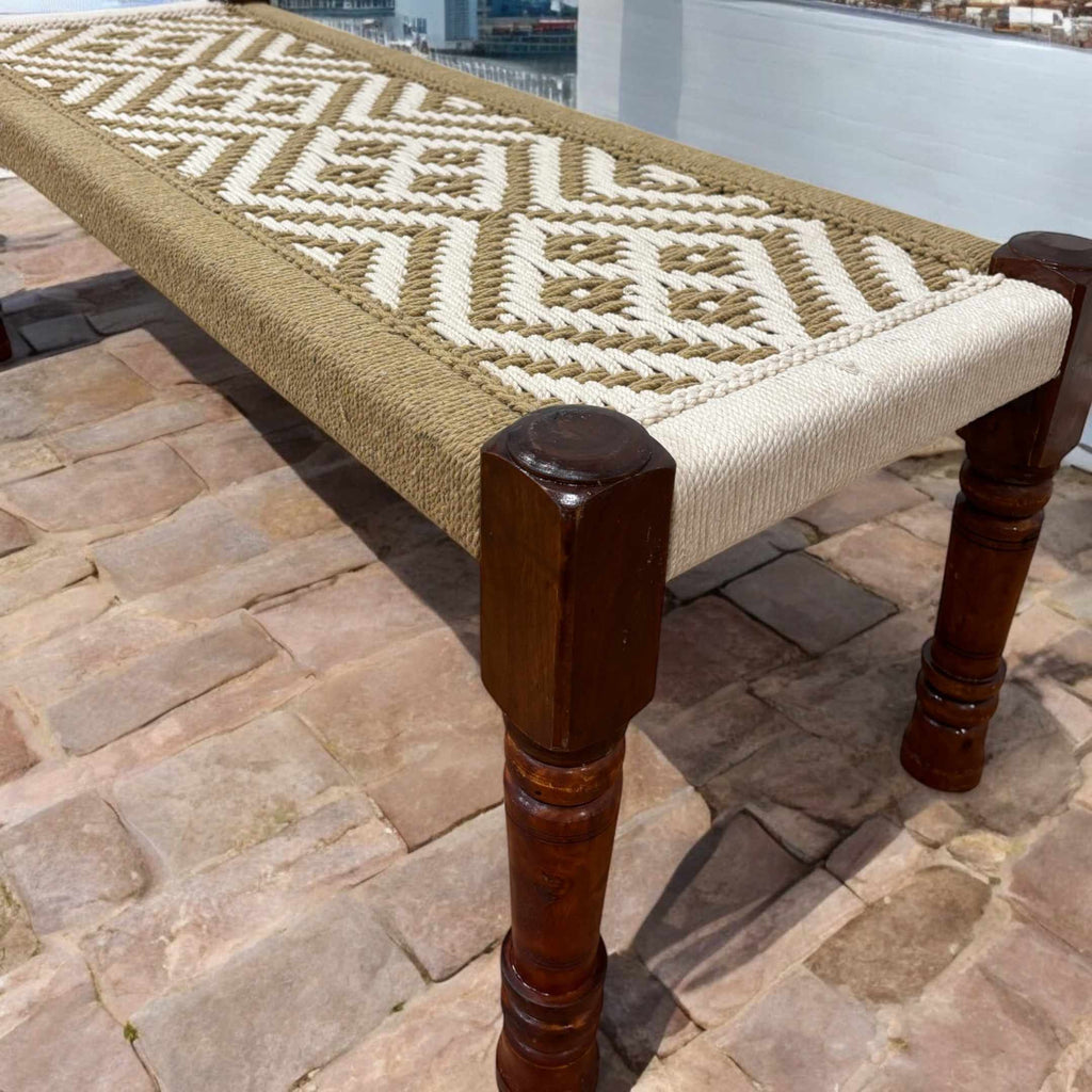 Charpai Bench & Stool - Handwoven Jute, Mango Wood