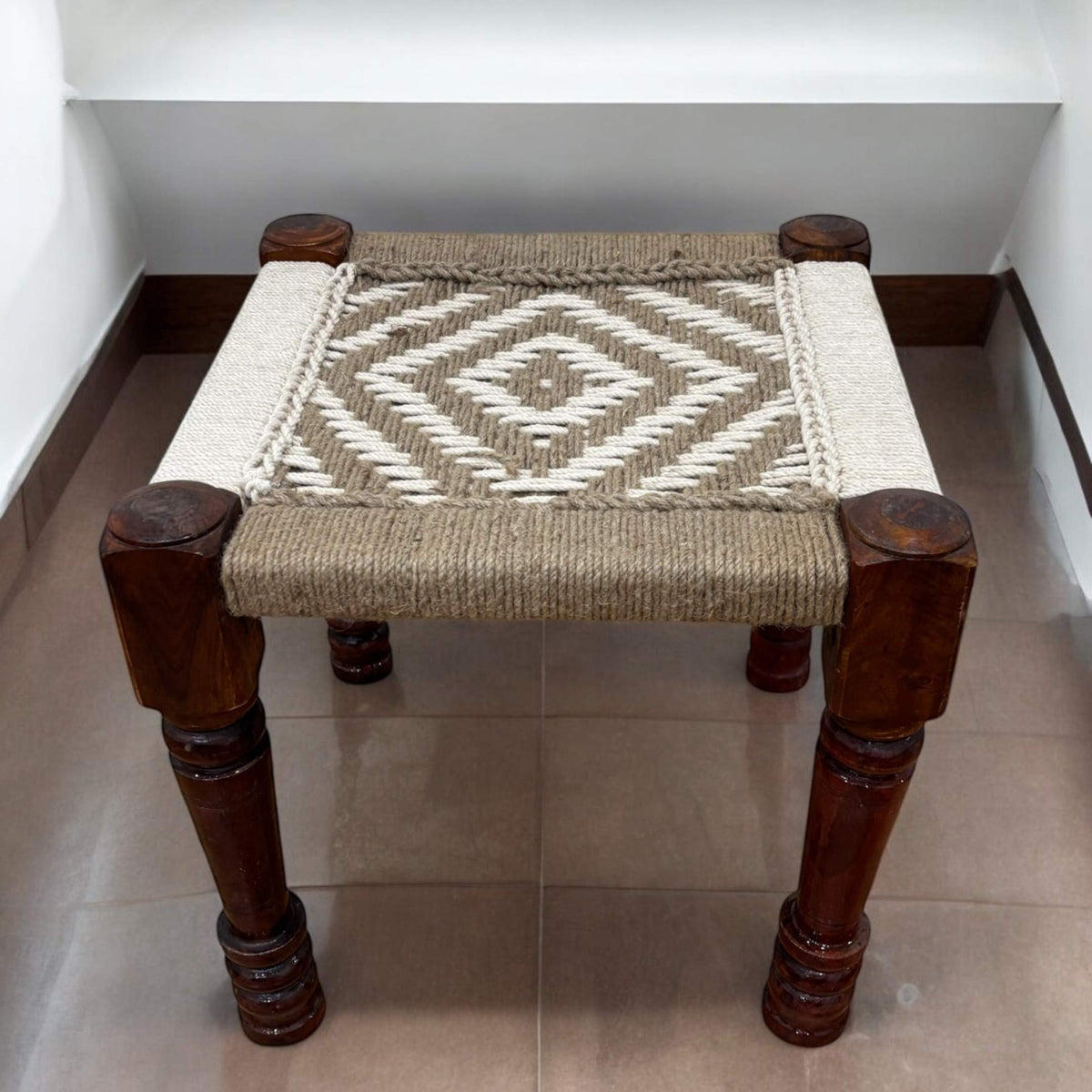 Charpai Bench & Stool - Handwoven Jute, Mango Wood
