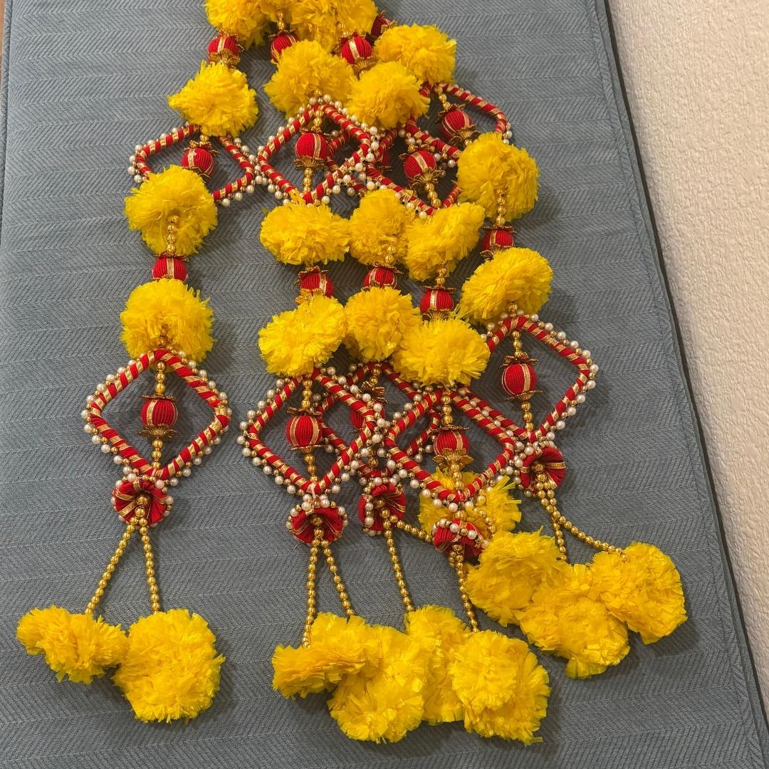 Marigold Garland with Pearl Danglers - Set of 10, 2FT