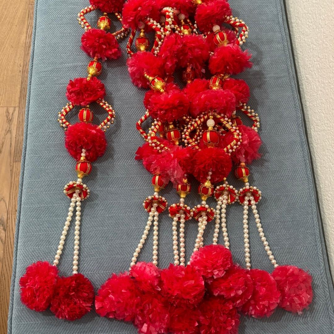 Marigold Garland with Pearl Danglers - Set of 10, 2FT