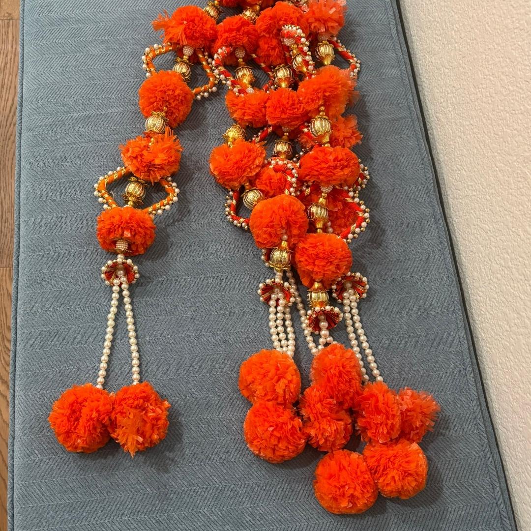 Marigold Garland with Pearl Danglers - Set of 10, 2FT