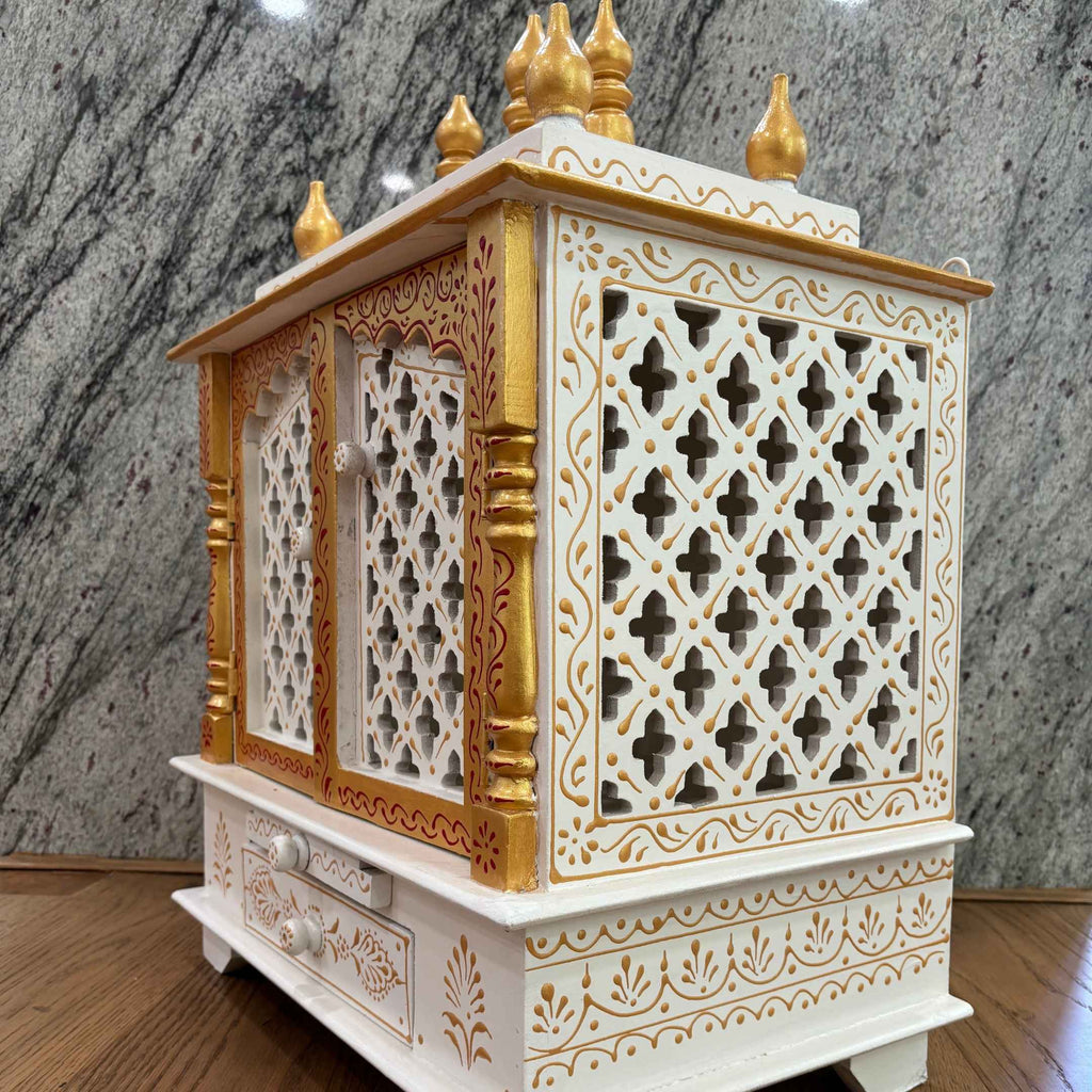 White and Gold Wall Hanging Pooja Mandir