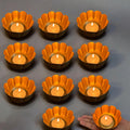 Kamal Utsav T-Light Holder Set of 10 - Deep Gold Metal Diyas