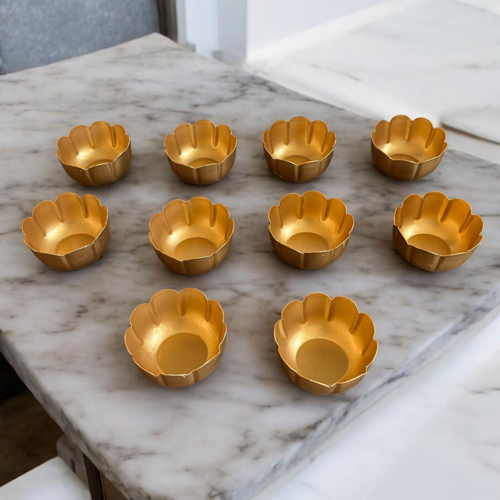 Kamal Utsav T-Light Holder Set of 10 - Deep Gold Metal Diyas