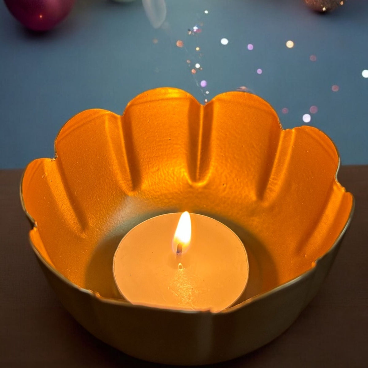 Kamal Utsav T-Light Holder Set of 10 - Deep Gold Metal Diyas
