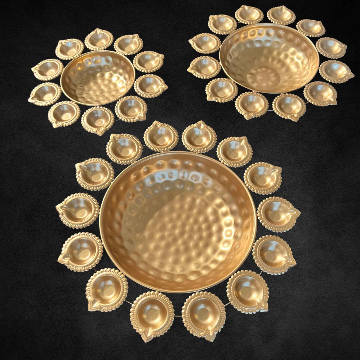 Diya Urli Bowls – Set of 3 Fluted Gold Lamp Rim Urlis