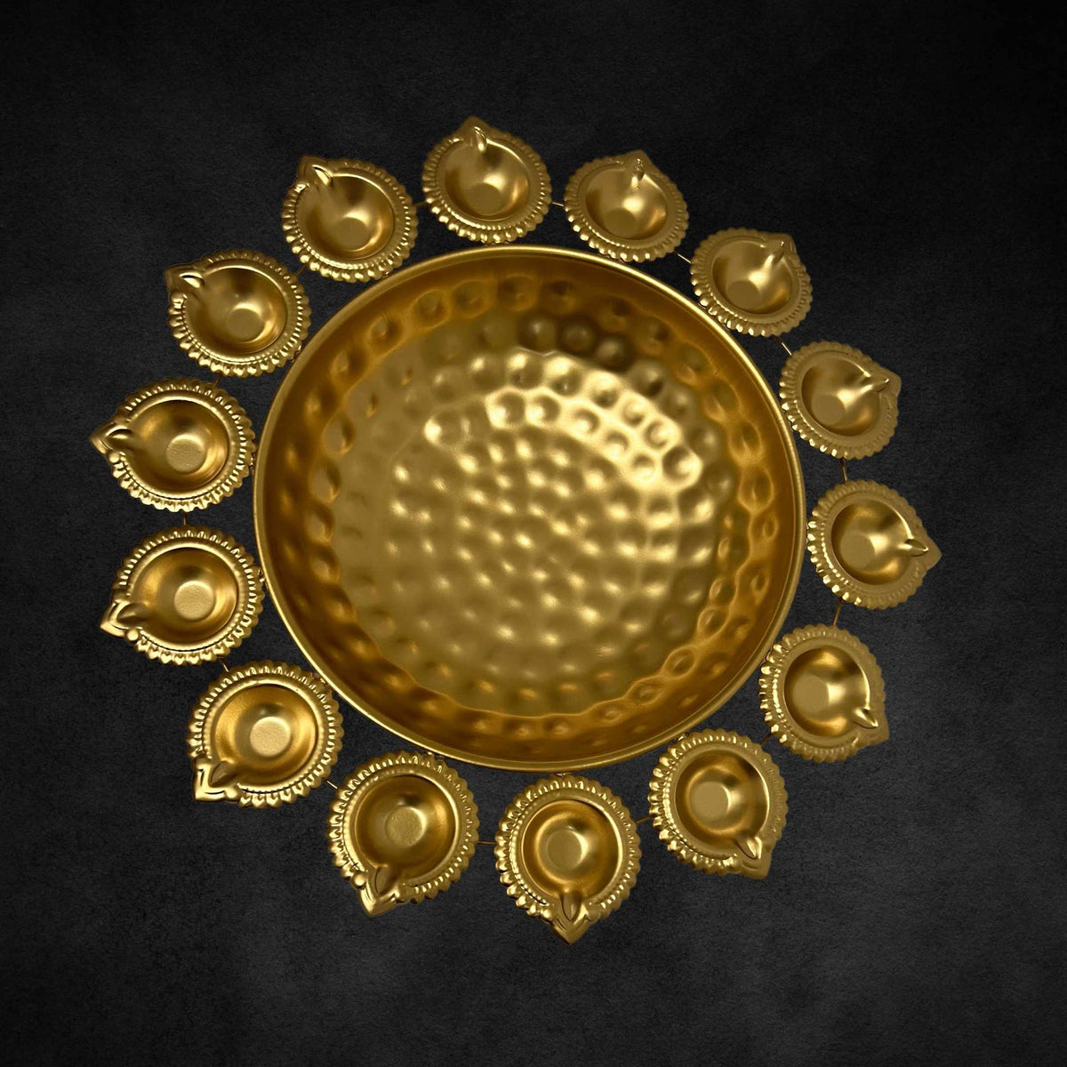 Diya Urli Bowls – Set of 3 Fluted Gold Lamp Rim Urlis