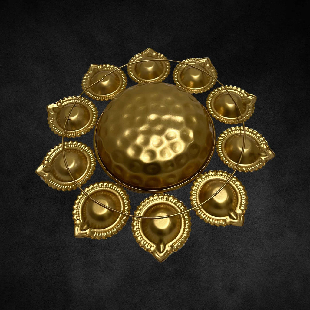 Diya Urli Bowls – Set of 3 Fluted Gold Lamp Rim Urlis