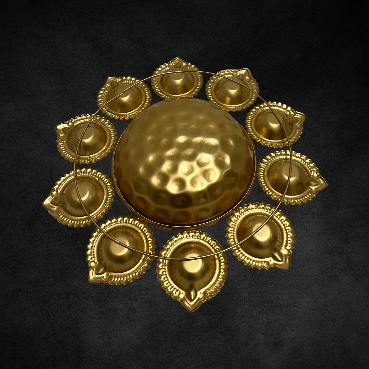 Diya Urli Bowls – Set of 3 Fluted Gold Lamp Rim Urlis