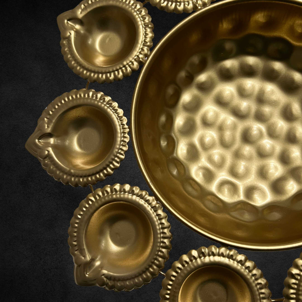 Diya Urli Bowls – Set of 3 Fluted Gold Lamp Rim Urlis