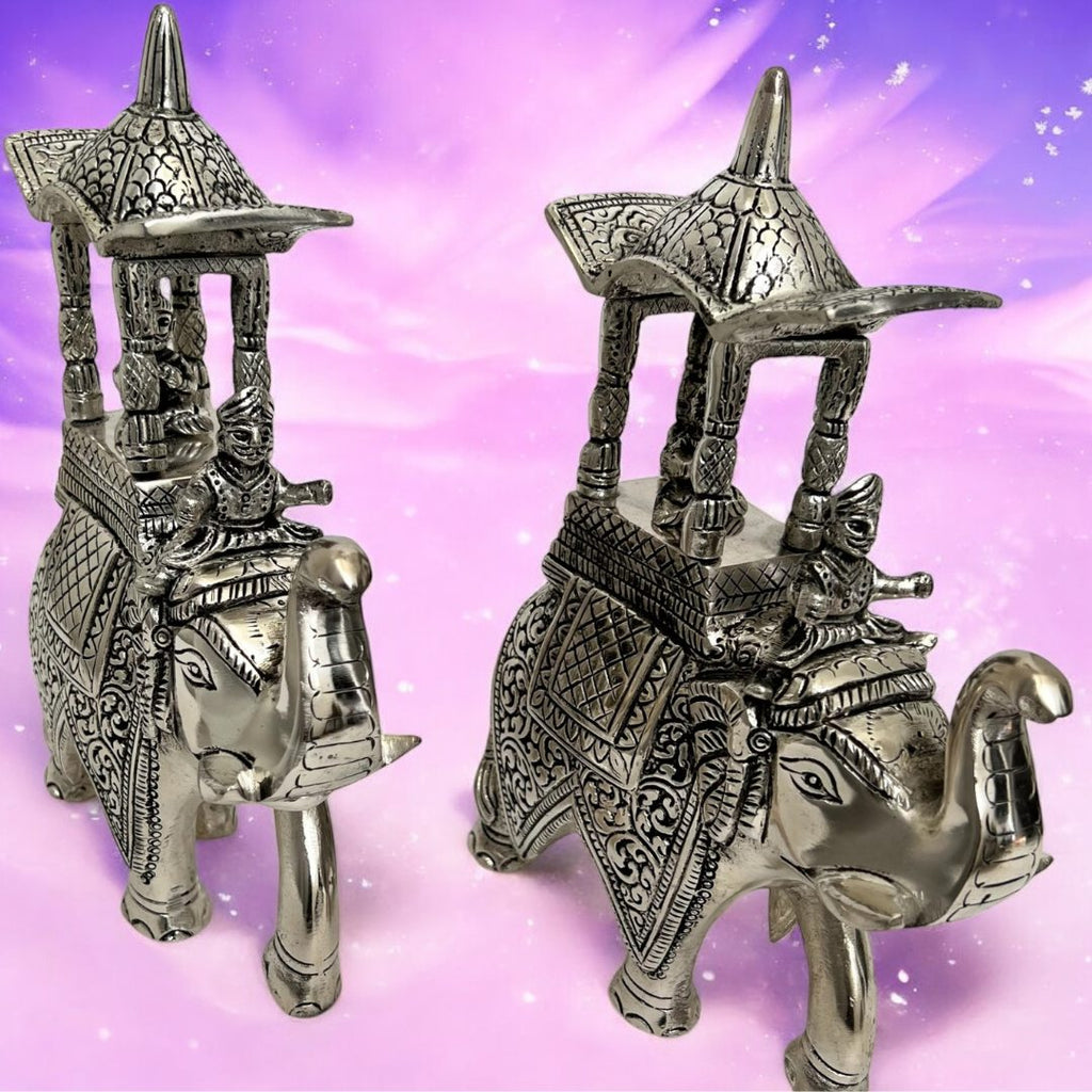 Walking Ambabari Elephant | 10-Inches Antique Silver Set