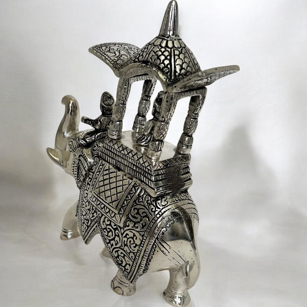Walking Ambabari Elephant | 10-Inches Antique Silver Set