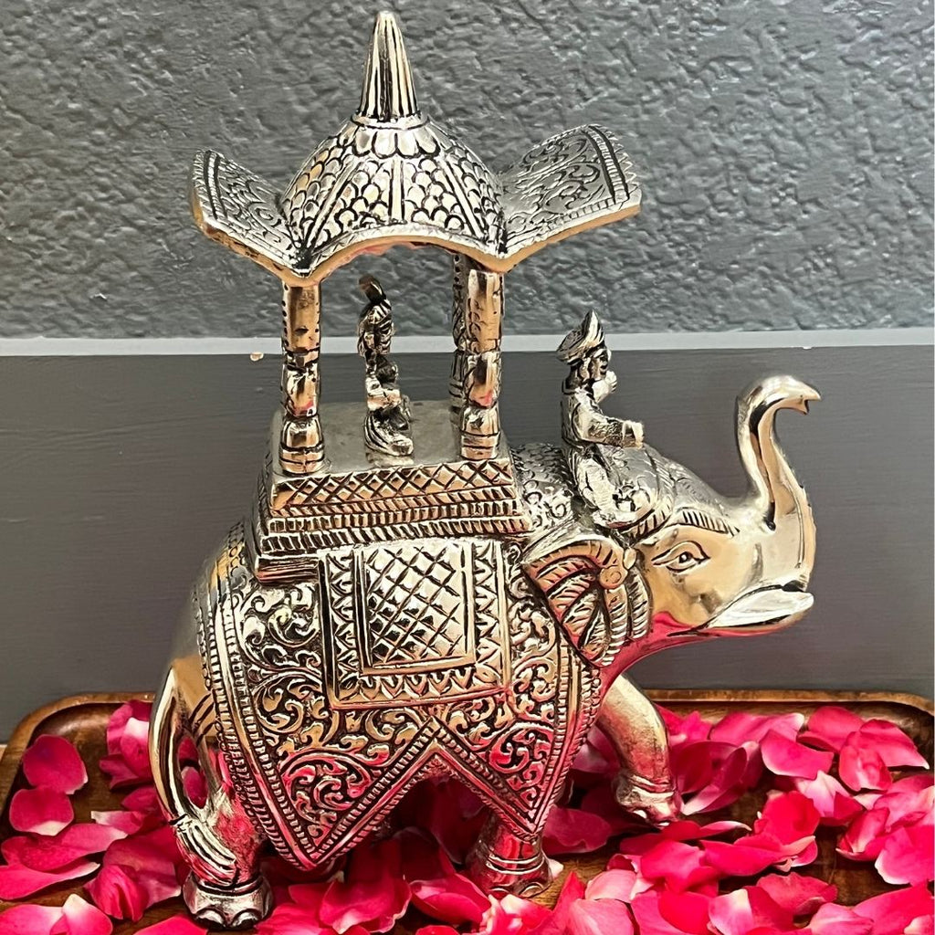 Walking Ambabari Elephant | 10-Inches Antique Silver Set