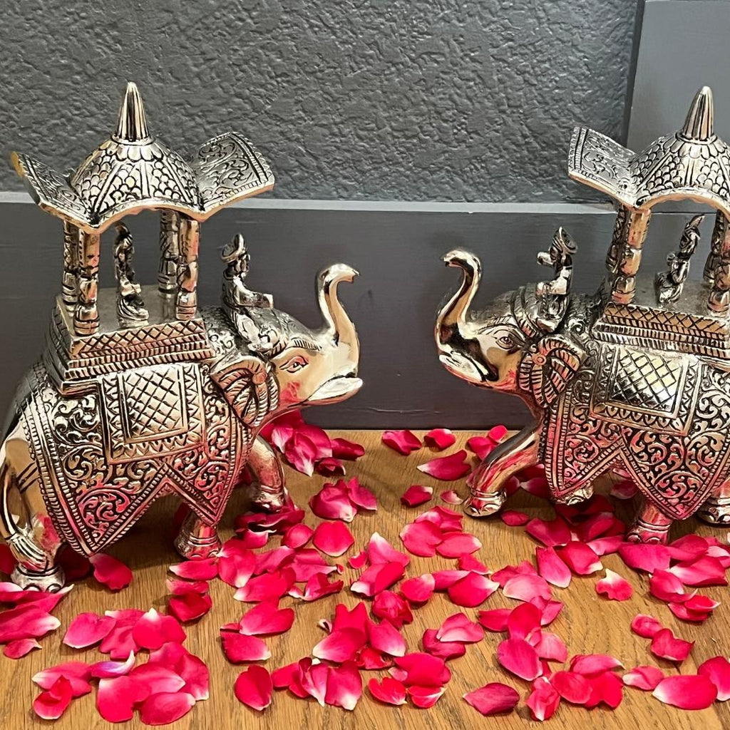 Walking Ambabari Elephant | 10-Inches Antique Silver Set