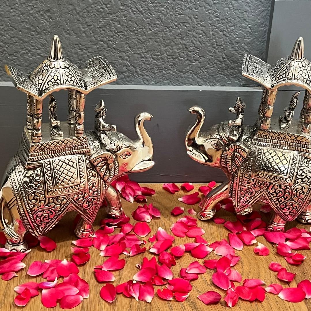 Walking Ambabari Elephant | 10-Inches Antique Silver Set