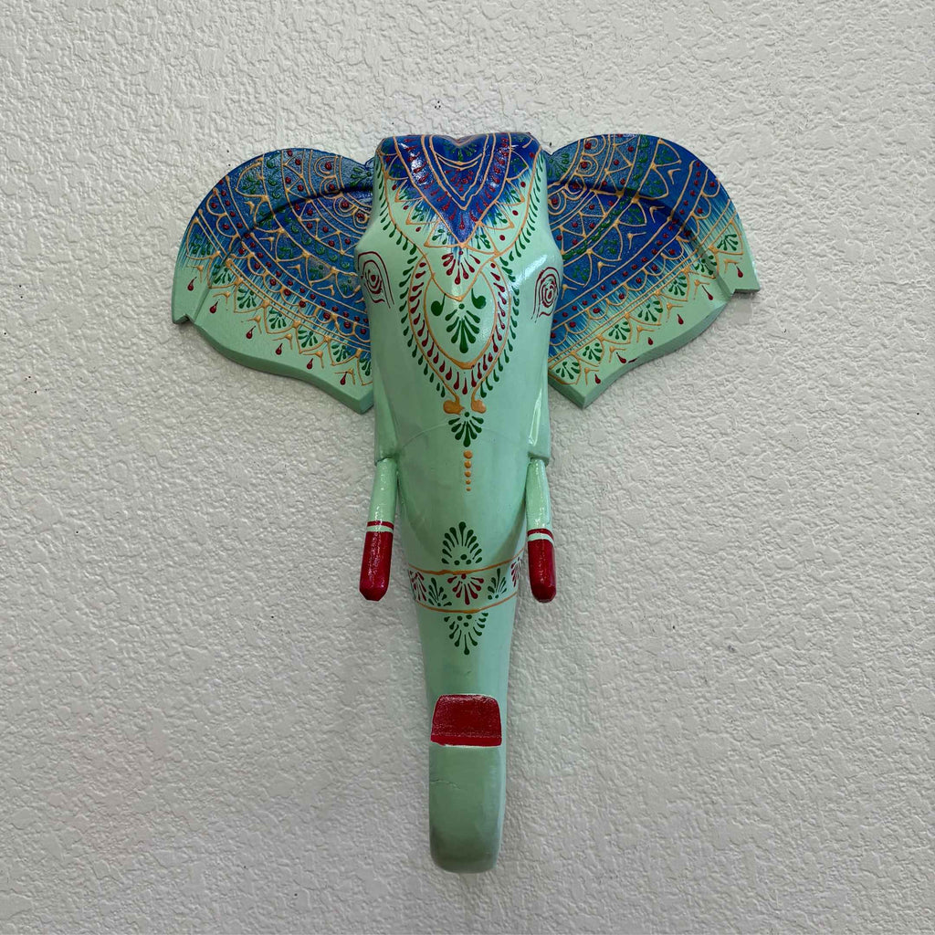 Wooden Elephant Head Wall Art - 17-Inch Hand-Carved, 6 Colours