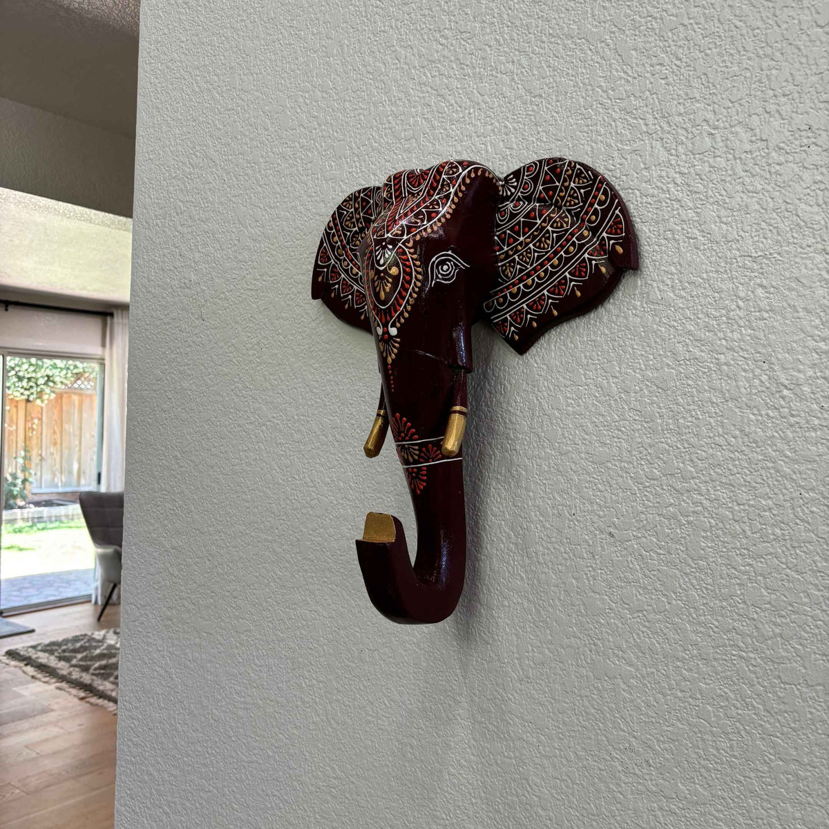 Wooden Elephant Head Wall Art - 17-Inch Hand-Carved, 6 Colours