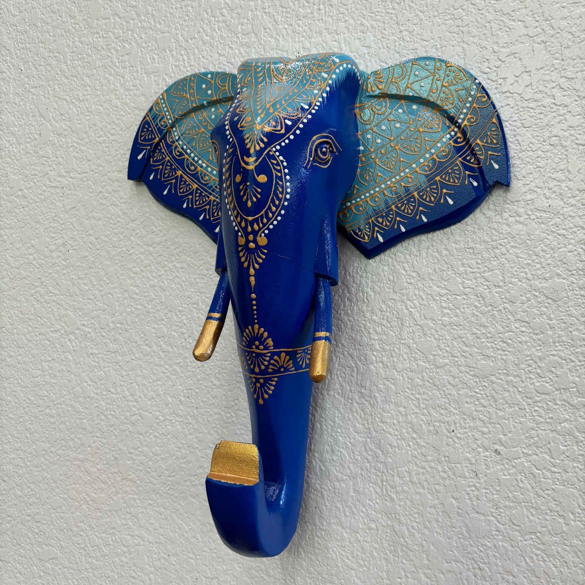 Wooden Elephant Head Wall Art - 17-Inch Hand-Carved, 6 Colours