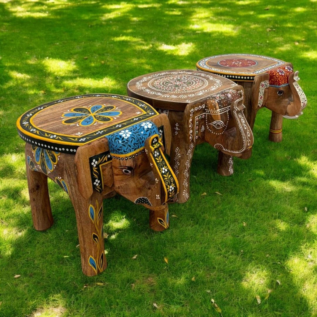 Elephant Stool Side Table - Natural Mango Wood, 3 Designs