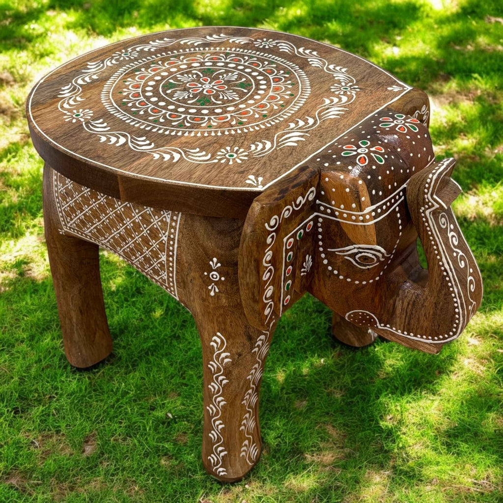 Elephant Stool Side Table - Natural Mango Wood, 3 Designs