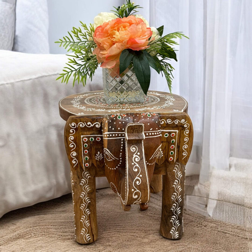 Elephant Stool Side Table - Natural Mango Wood, 3 Designs