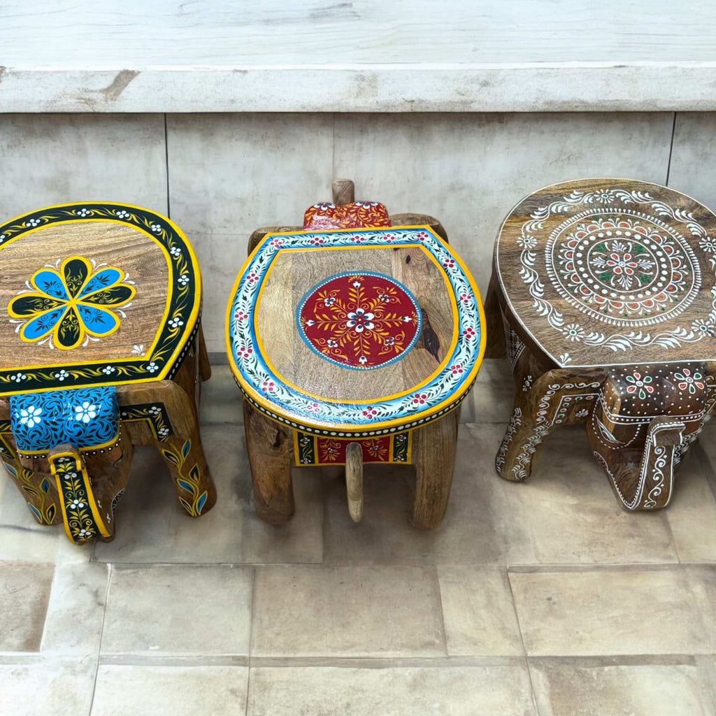 Elephant Stool Side Table - Natural Mango Wood, 3 Designs