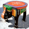 Elephant Stool Side Table - Black & Orange Hand-Painted