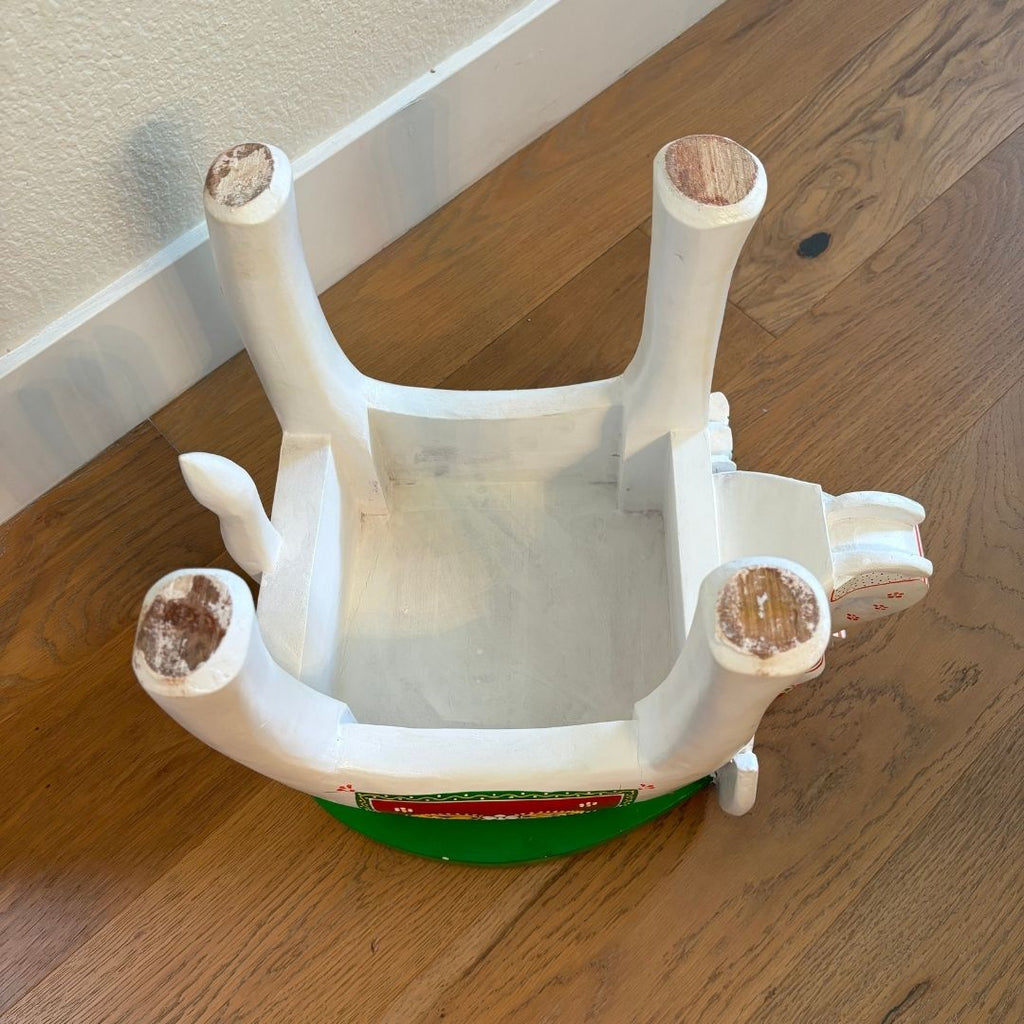 Elephant Stool Side Table - White & Red Hand-Painted