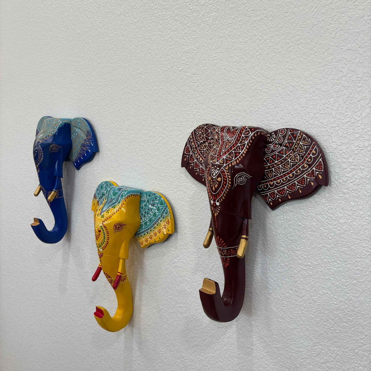 Wooden Elephant Head Wall Art - 17-Inch Hand-Carved, 6 Colours