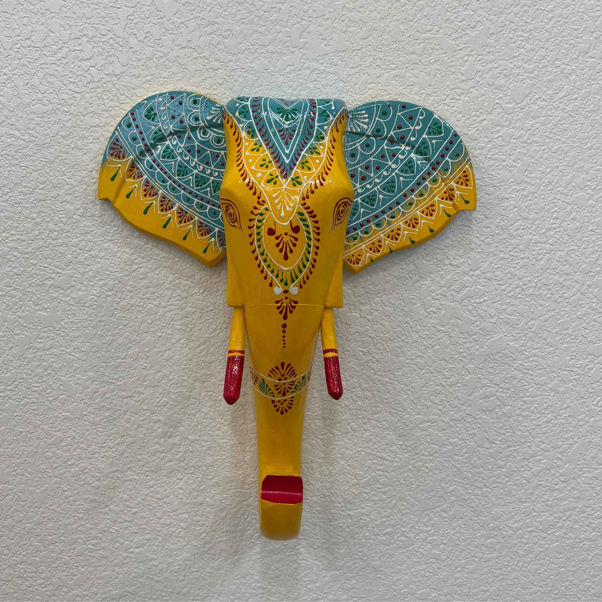 Wooden Elephant Head Wall Art - 17-Inch Hand-Carved, 6 Colours