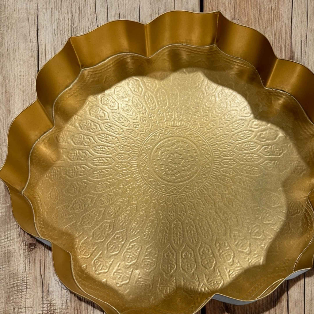 Gold Etched Lotus Urli Bowl Set of 3 – Haldi Tray & Pooja Thali