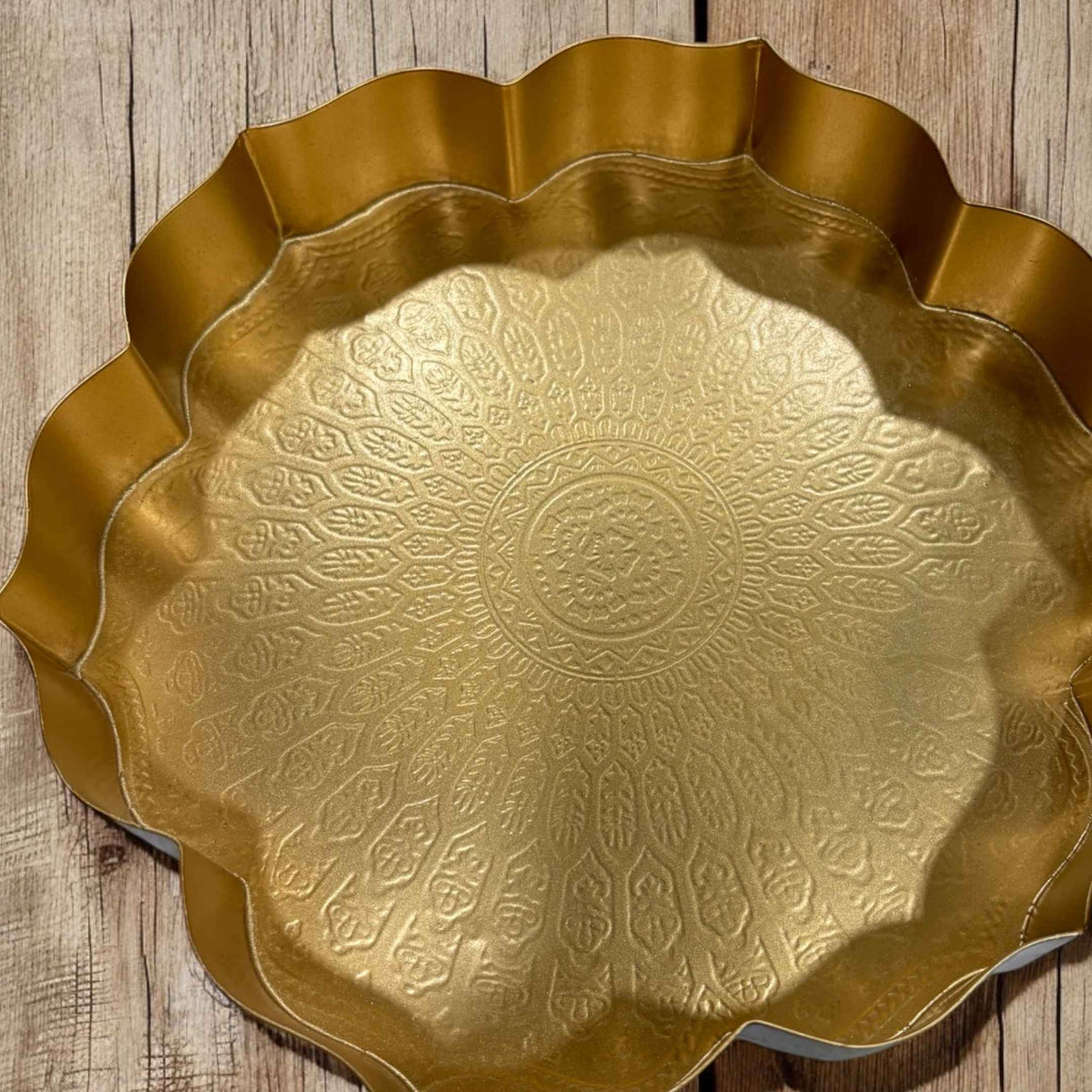 Gold Etched Lotus Urli Bowl Set of 3 – Haldi Tray & Pooja Thali