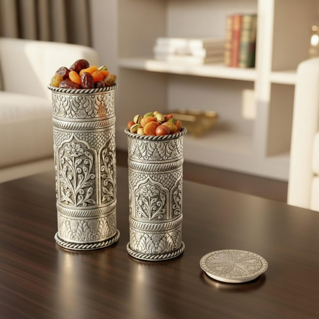 Flower Pot with Lid SET | Antique Silver