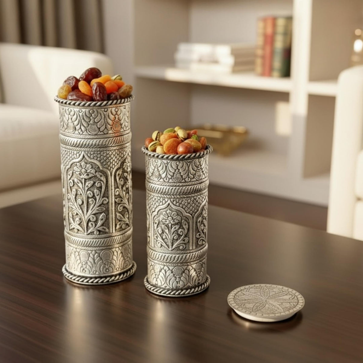 Flower Pot with Lid SET | Antique Silver