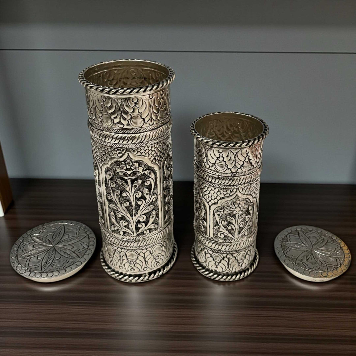 Flower Pot with Lid SET | Antique Silver