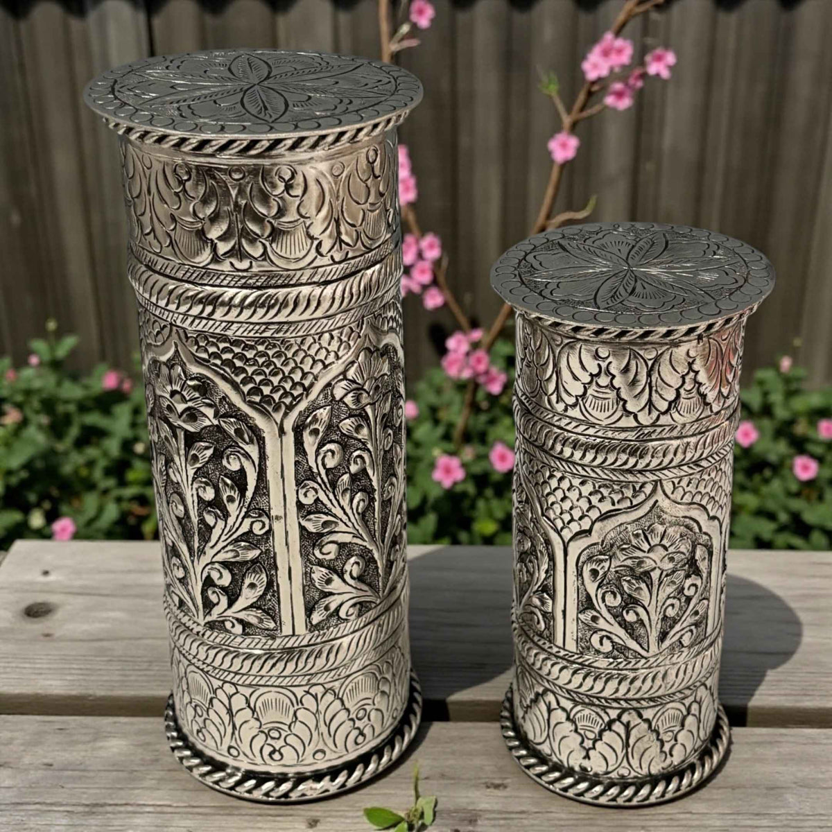 Flower Pot with Lid SET | Antique Silver