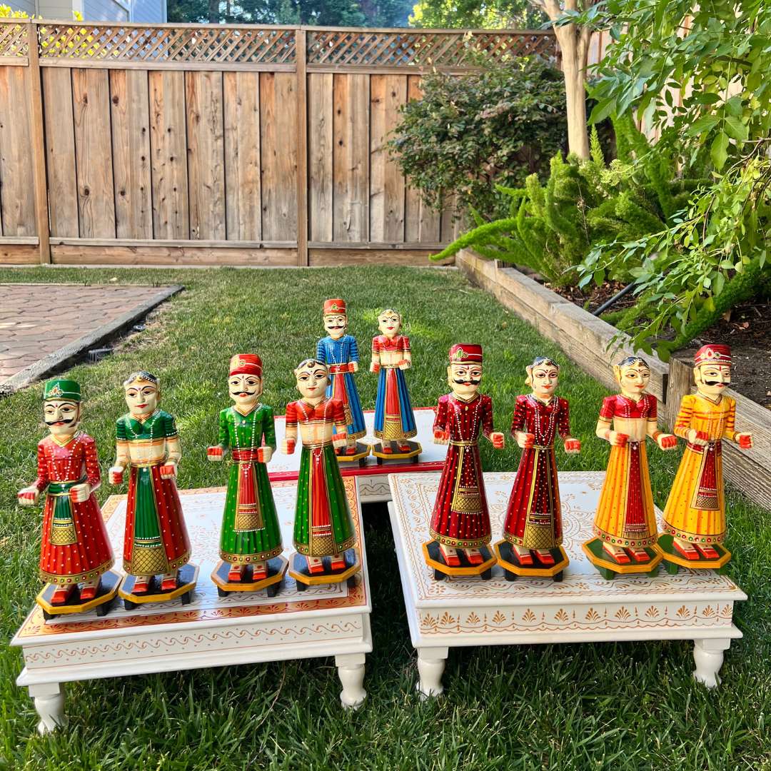Isar Gangaur Dolls - Hand-Painted Wooden Pair, 6 Colours
