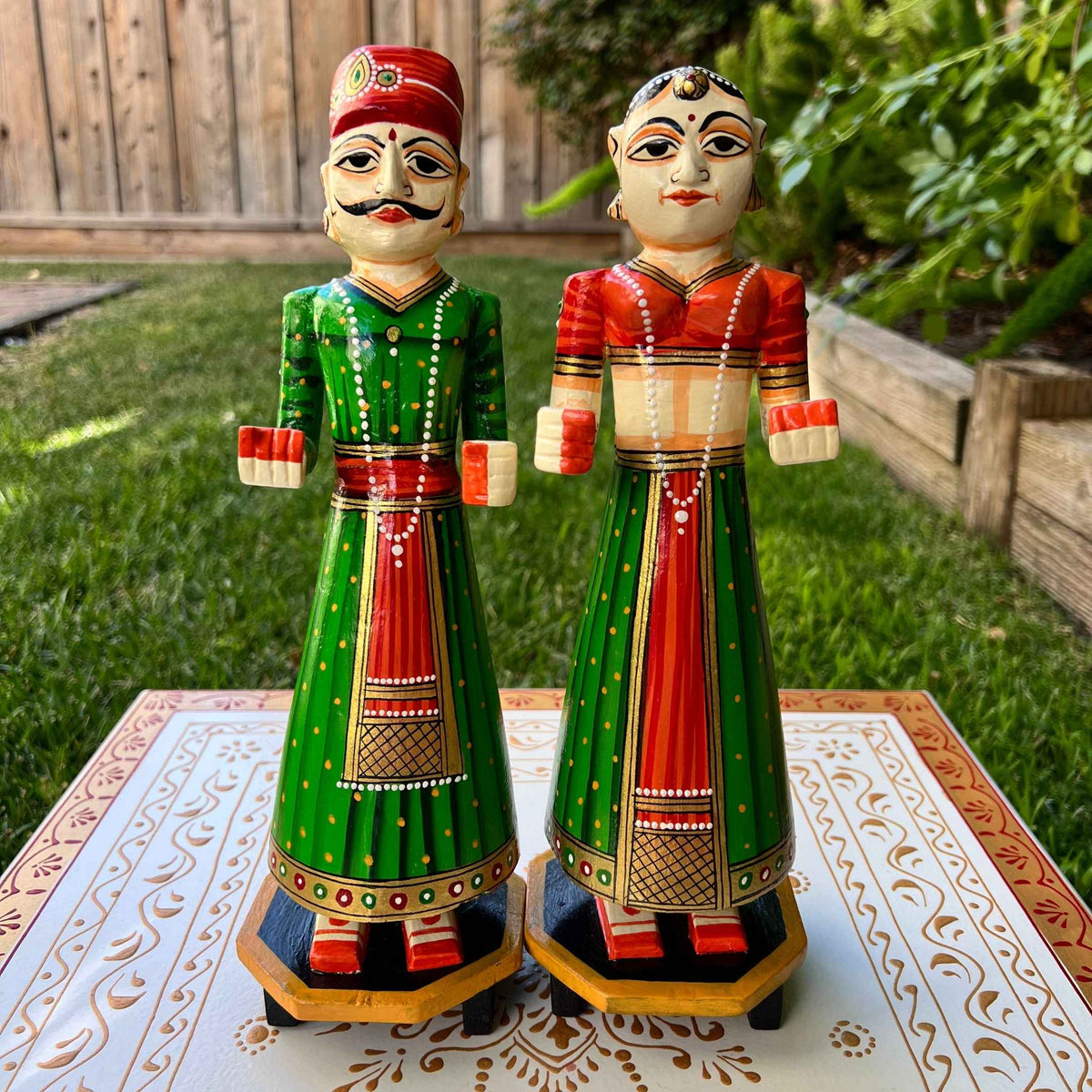 Isar Gangaur Dolls - Hand-Painted Wooden Pair, 6 Colours