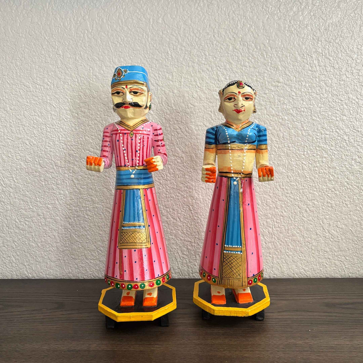 Isar Gangaur Dolls - Hand-Painted Wooden Pair, 6 Colours