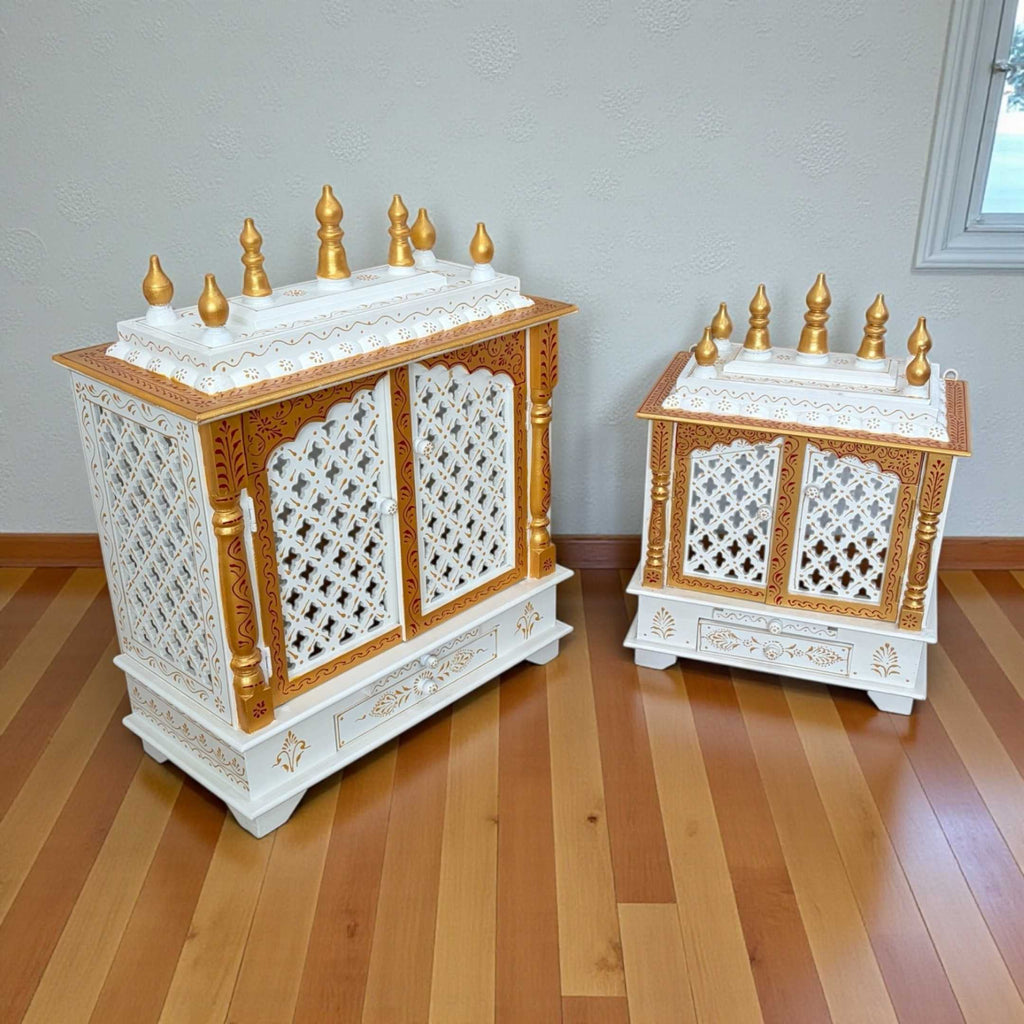 White and Gold Wall Hanging Pooja Mandir