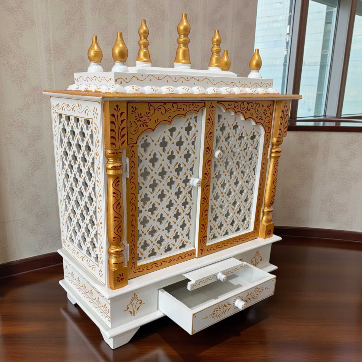 White and Gold Wall Hanging Pooja Mandir
